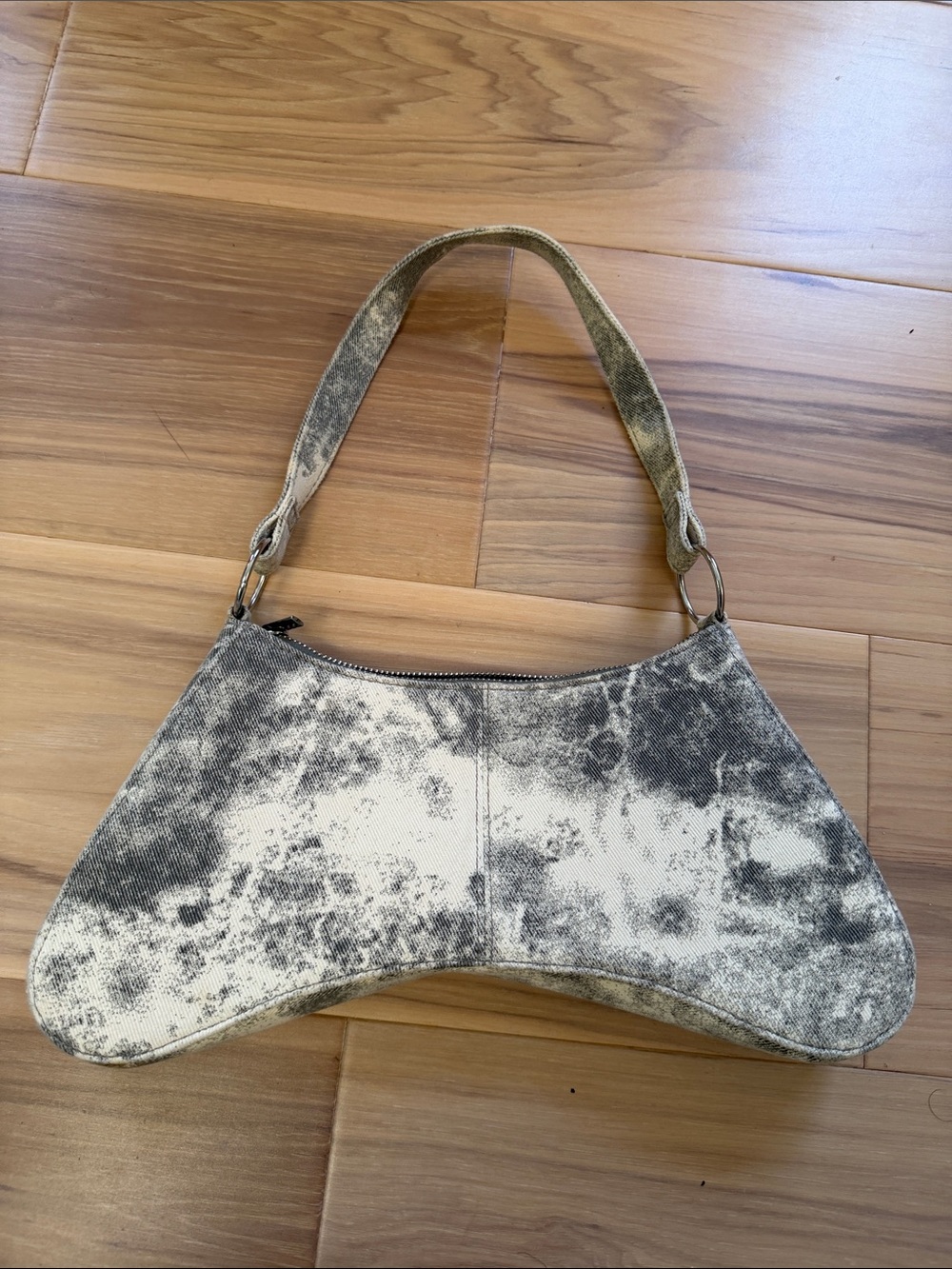 H&M Black and White Denim Marble-Effect Shoulder Bag